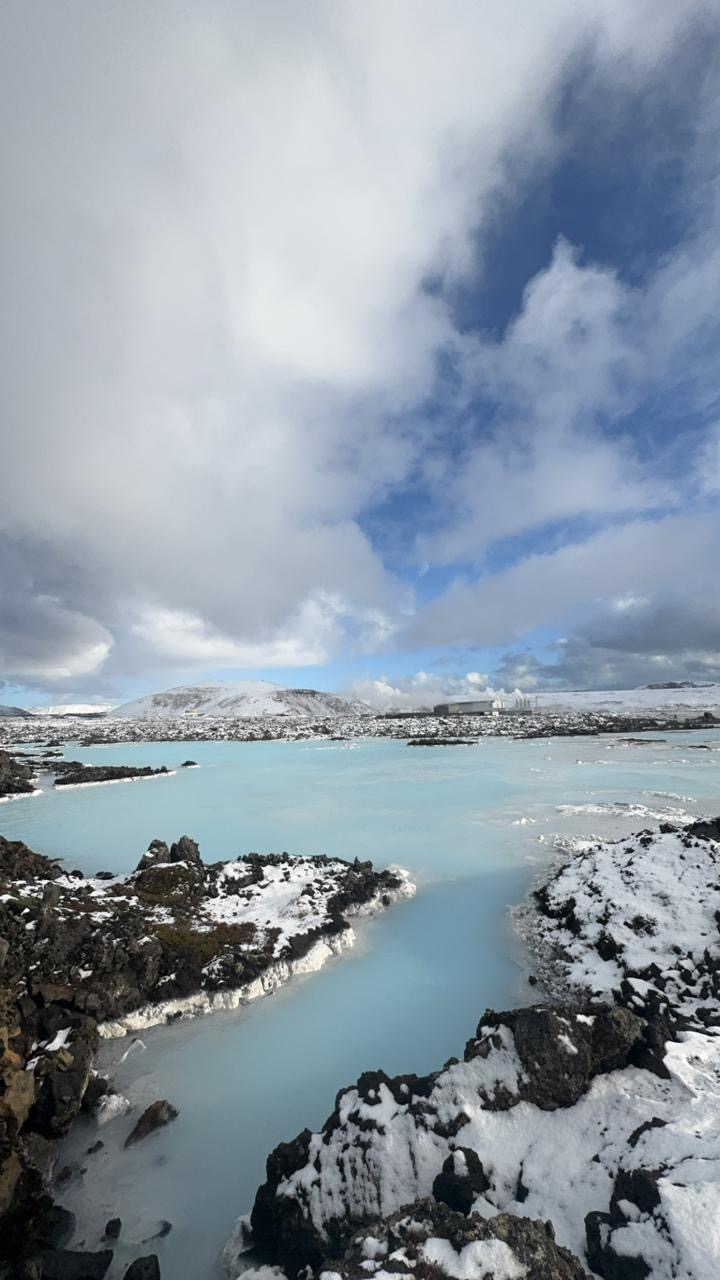 Blue geothermal water and snow